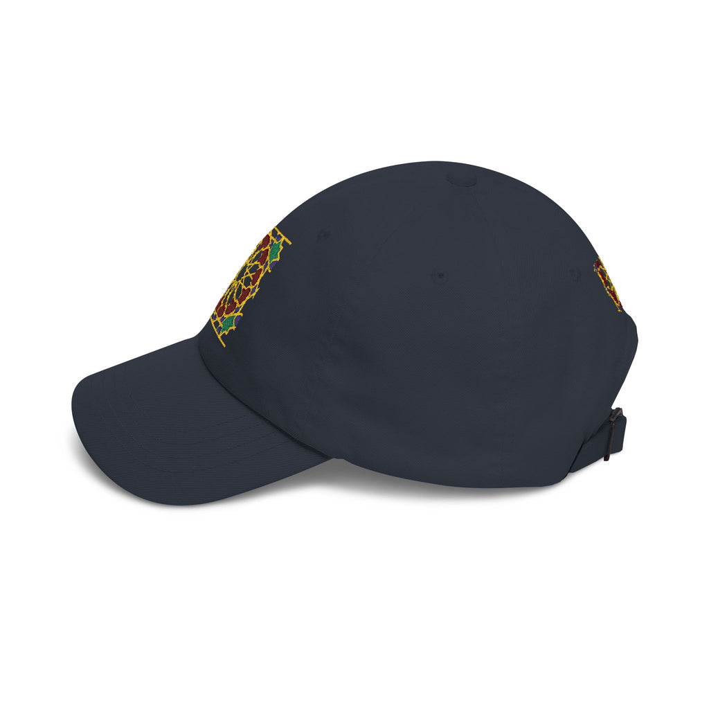 Floral Moroccan Mosaic Embroidered Dad Cap | White Cotton Baseball Hat