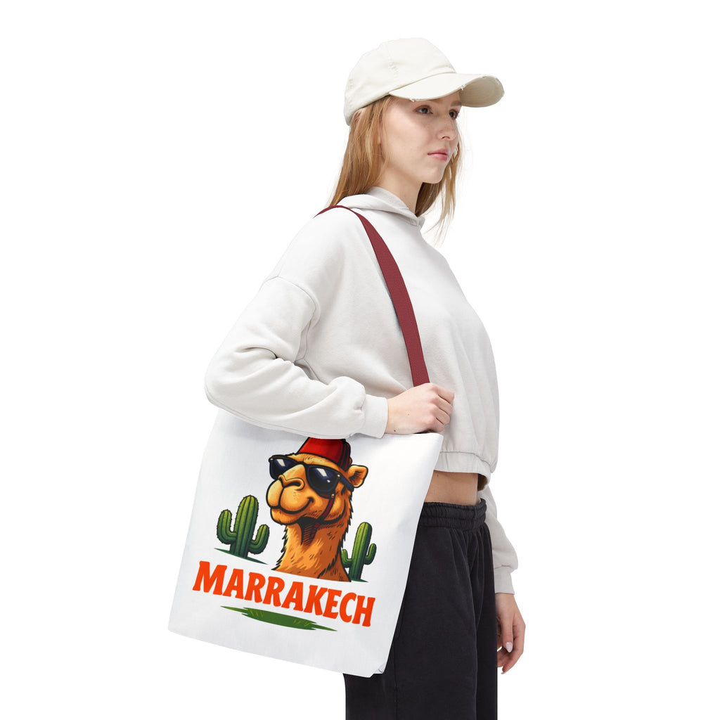 Marrakech Coco Chamelle Tote Bag — Cool Camel with Sunglasses Travel Tote