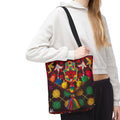 Colorful Hamsa Hand Pom Pom Pattern Tote Bag | Boho Embroidered Style