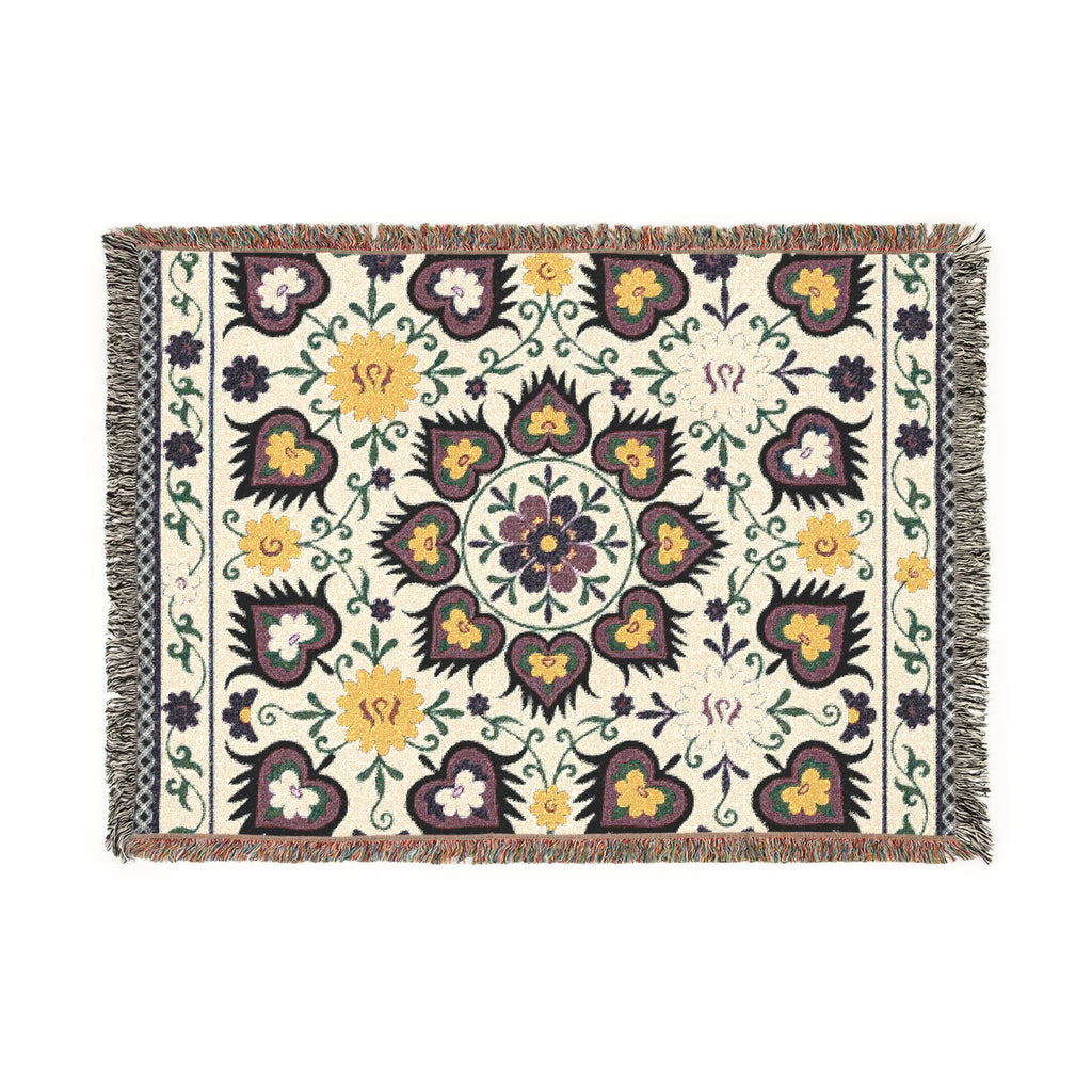 Vintage Persian Medallion Woven Blanket | Floral Kilim Throw