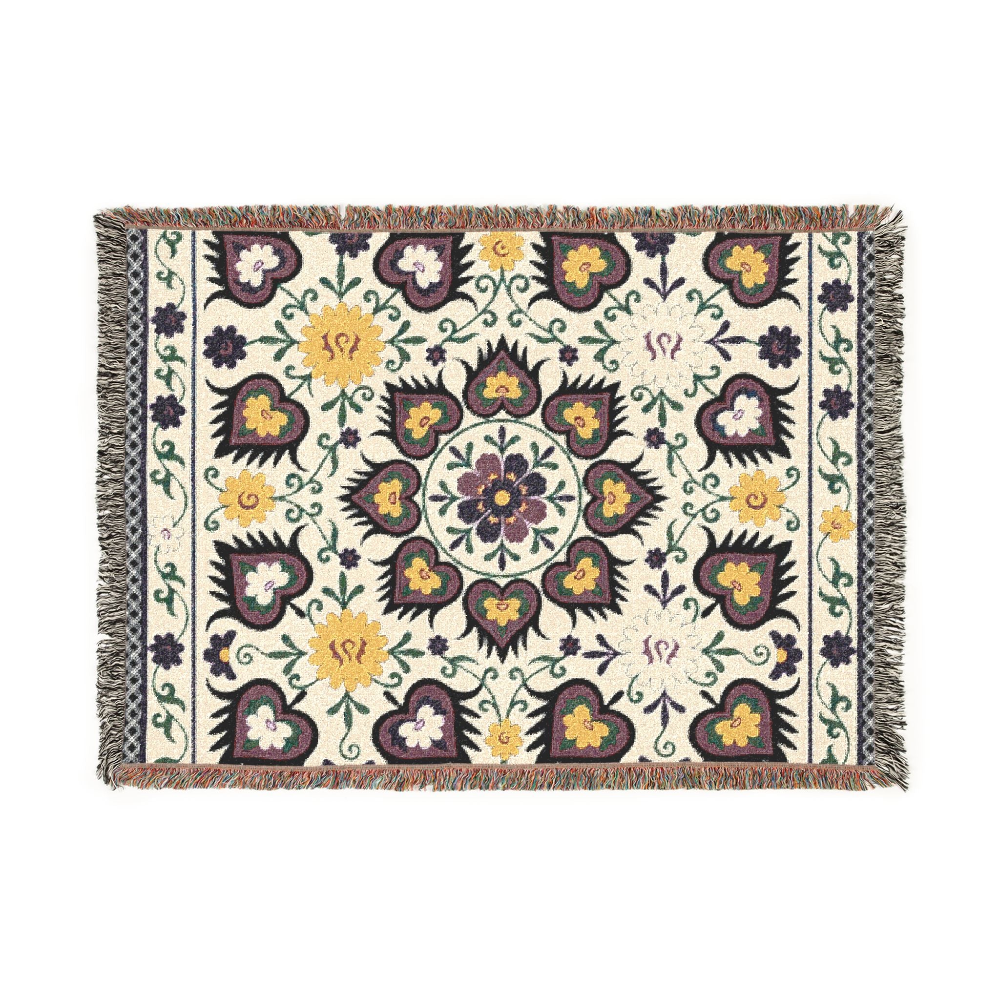 Vintage Persian Medallion Woven Blanket | Floral Kilim Throw