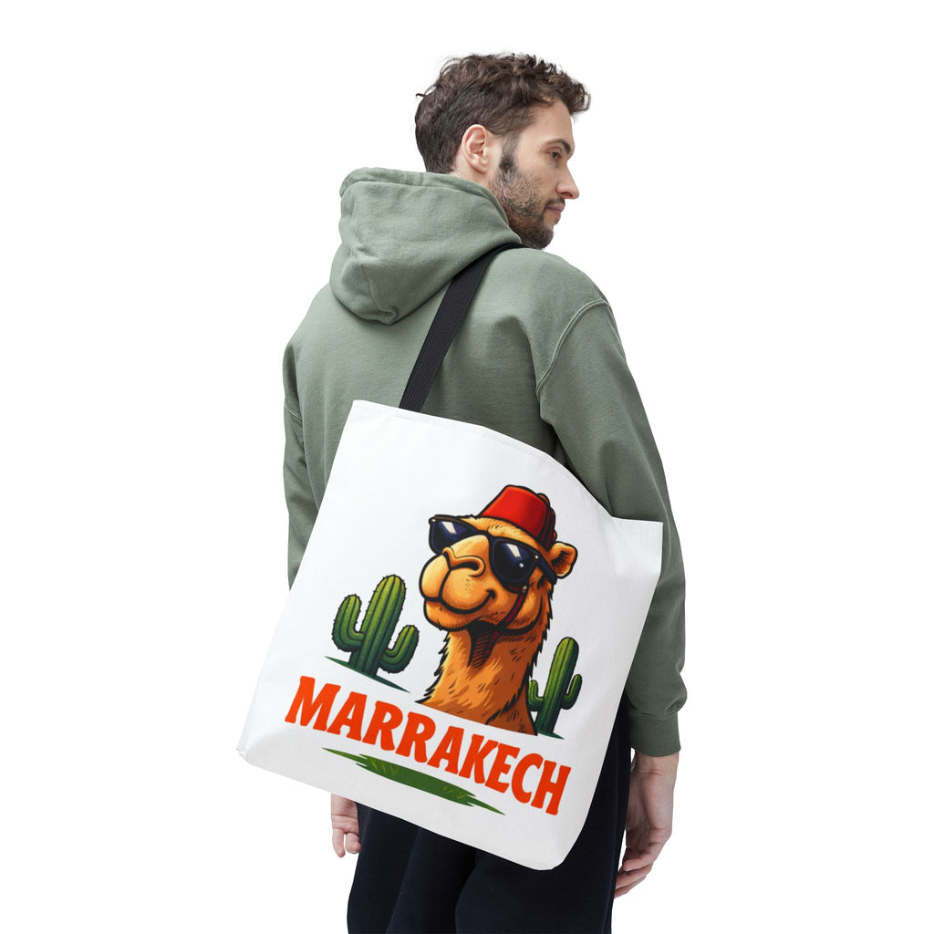 Marrakech Coco Chamelle Tote Bag — Cool Camel with Sunglasses Travel Tote