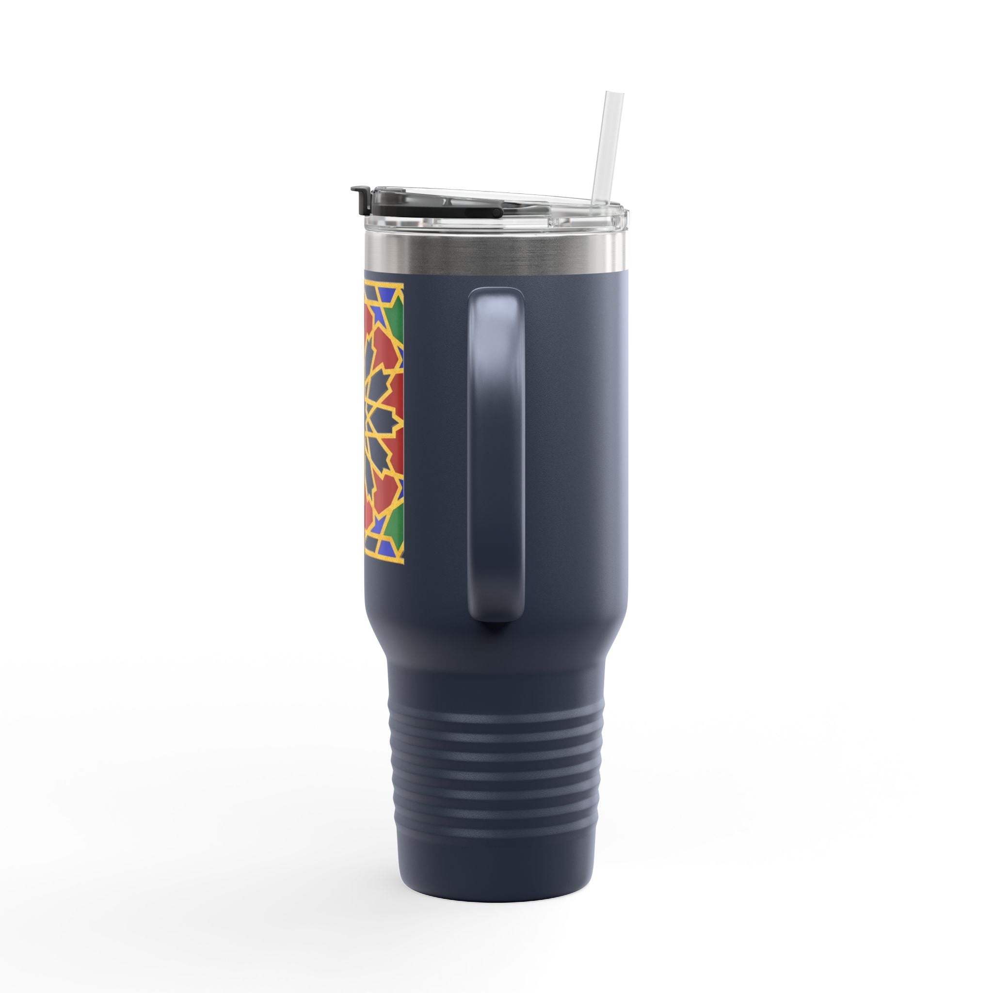 Moroccan Tile Floral Pattern Insulated Travel Mug 40oz | Boho Geometric Drink Tumbler