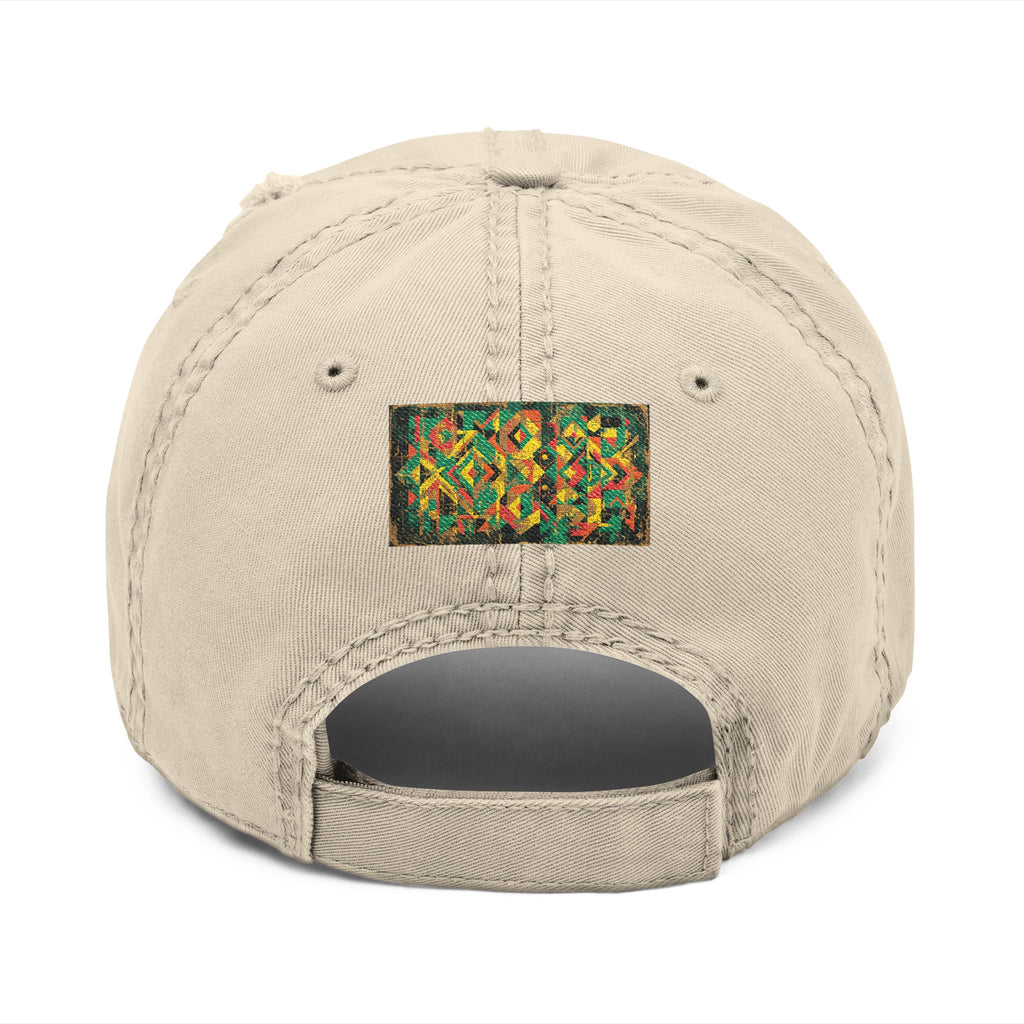 Abstract Colorful Geometric Embroidery Dad Hat | Distressed Patch Cap
