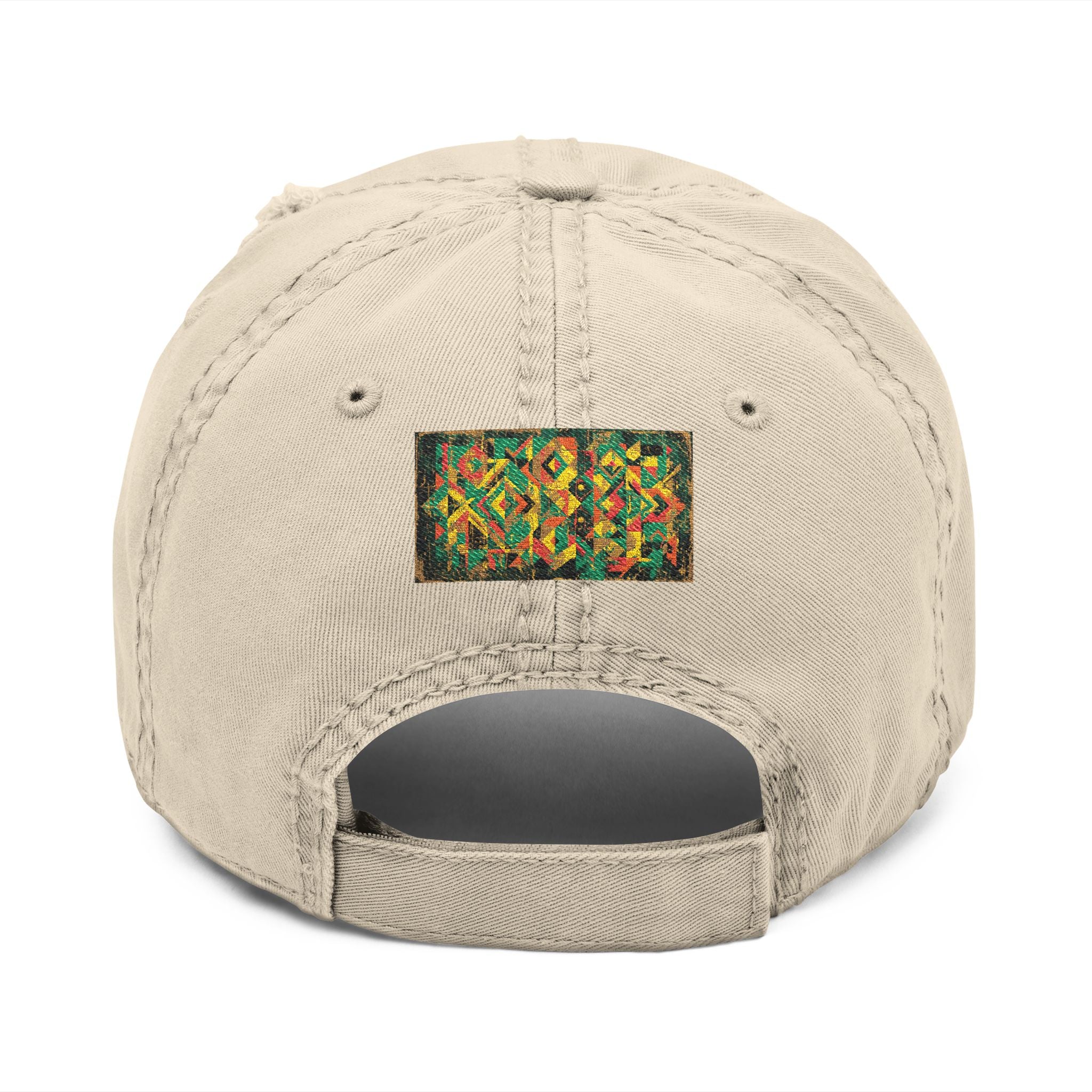 Abstract Colorful Geometric Embroidery Dad Hat | Distressed Patch Cap