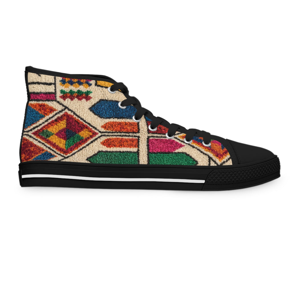 Colorful Geometric Pattern Women's High Top Sneakers | Moroccan Berber Print