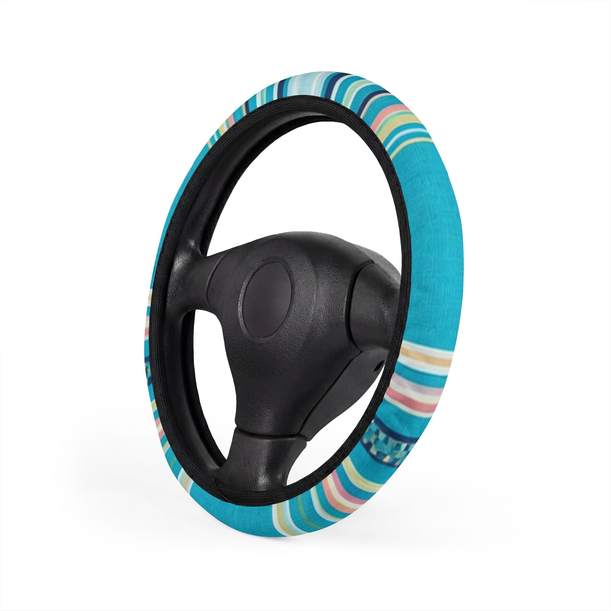 Teal Wave Stripe Car Steering Wheel Cover | Blue Striped Steering Wheel Sleeve