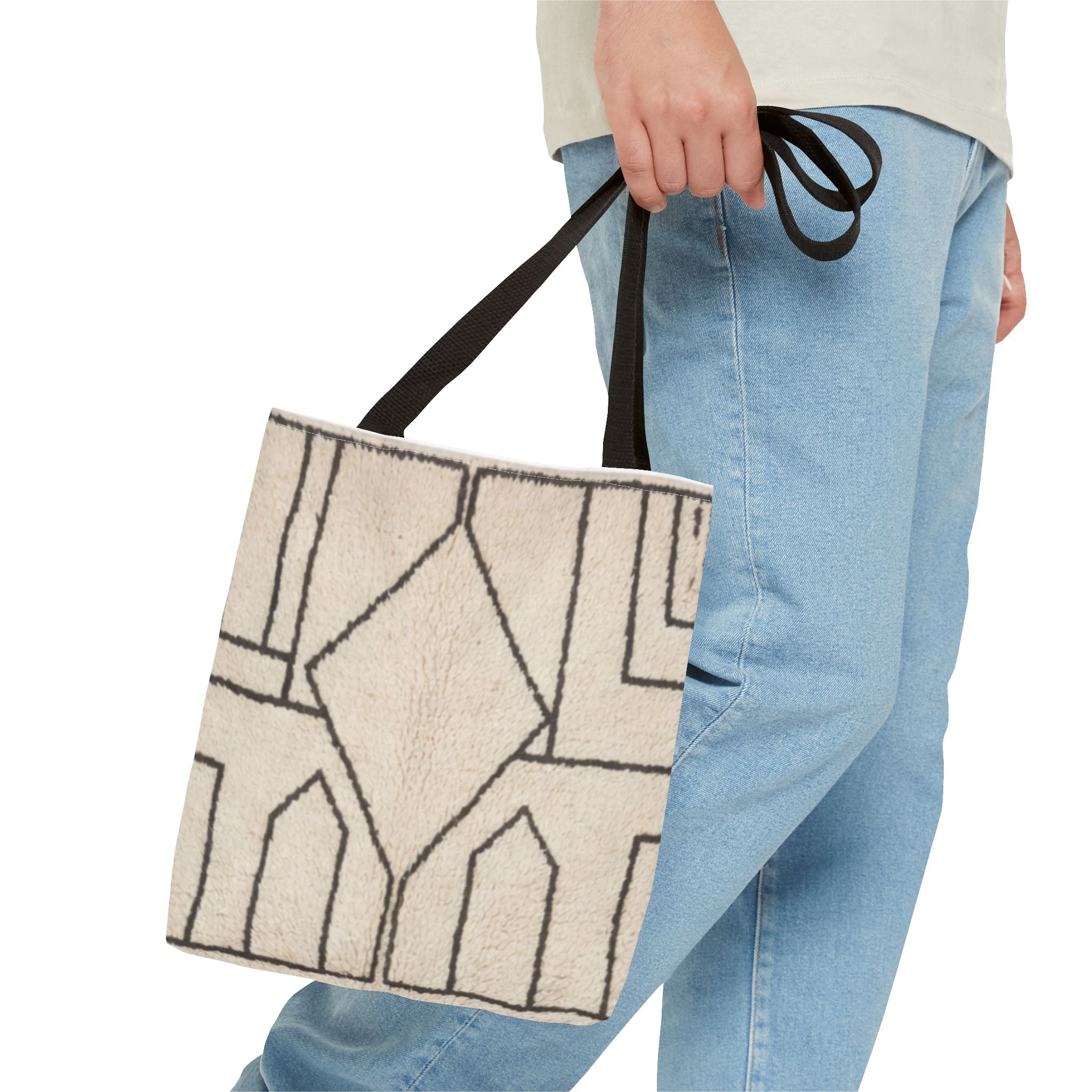 Neutral Geometric Diamond Pattern Tote Bag | Minimal Line Art