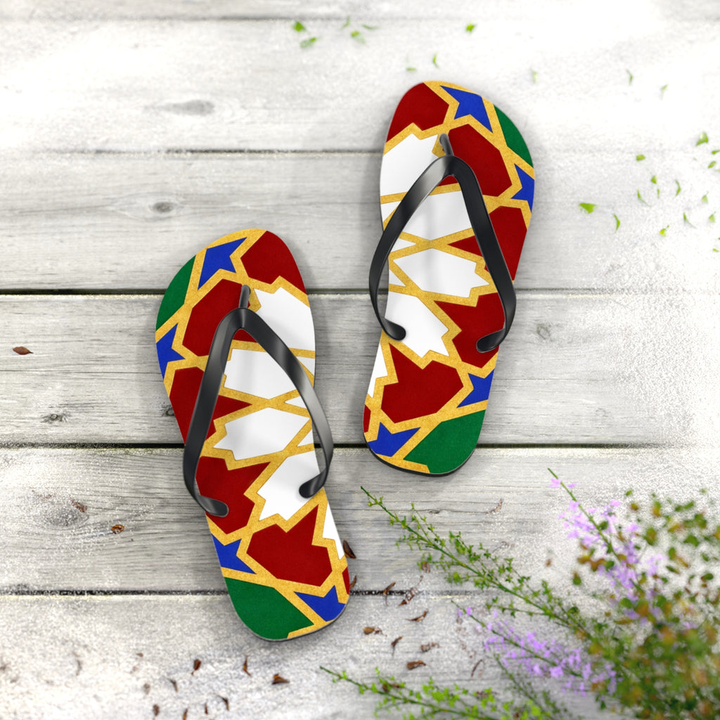 Moroccan Tile Pattern Flip Flops | Colorful Geometric Sandals