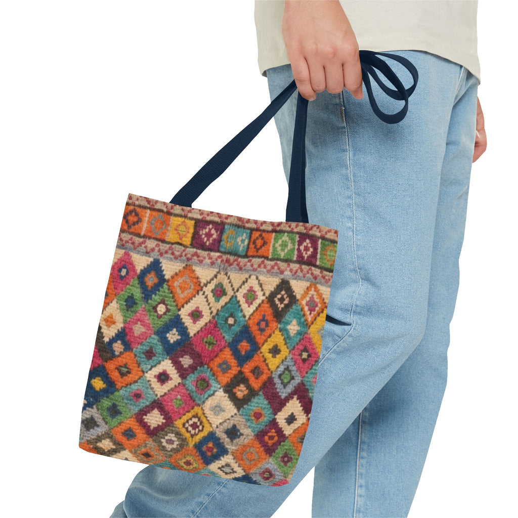 Colorful Kilim Diamond Pattern Tote Bag | Boho Tribal Aztec Shopper