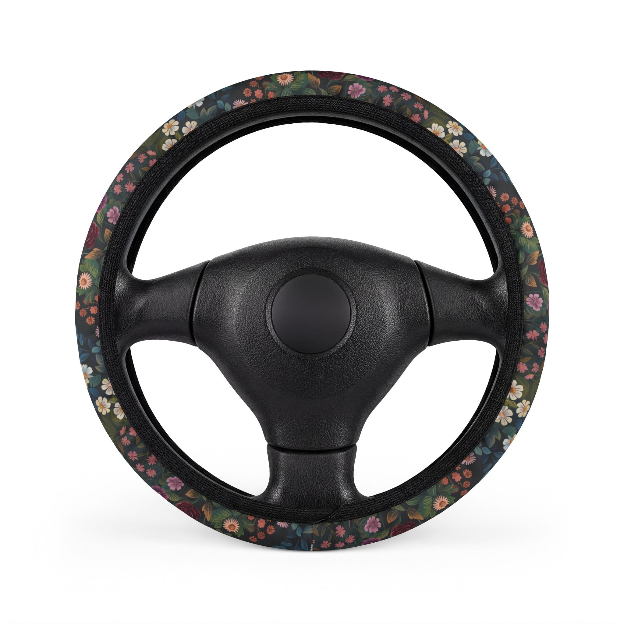 Vintage Floral Pattern Car Steering Wheel Cover | Dark Botanical Blooms