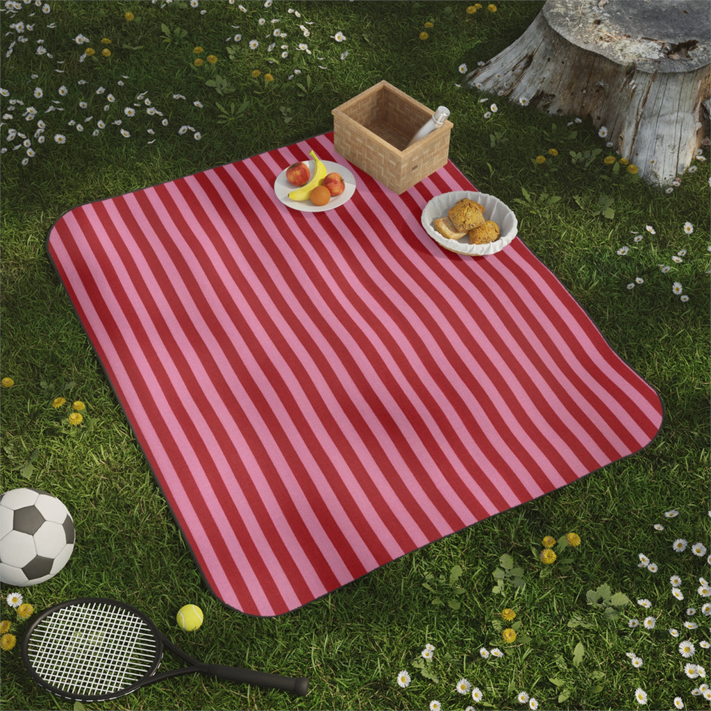 Red and Pink Vertical Stripe Picnic Blanket | Outdoor Mat