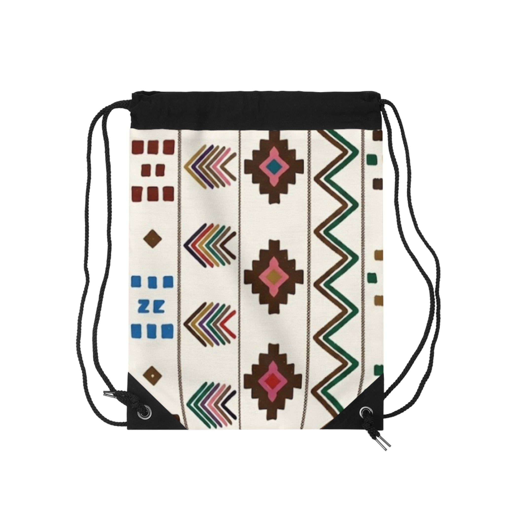 Aztec Geometric Pattern Drawstring Bag | Tribal Chevron Diamond Stripe
