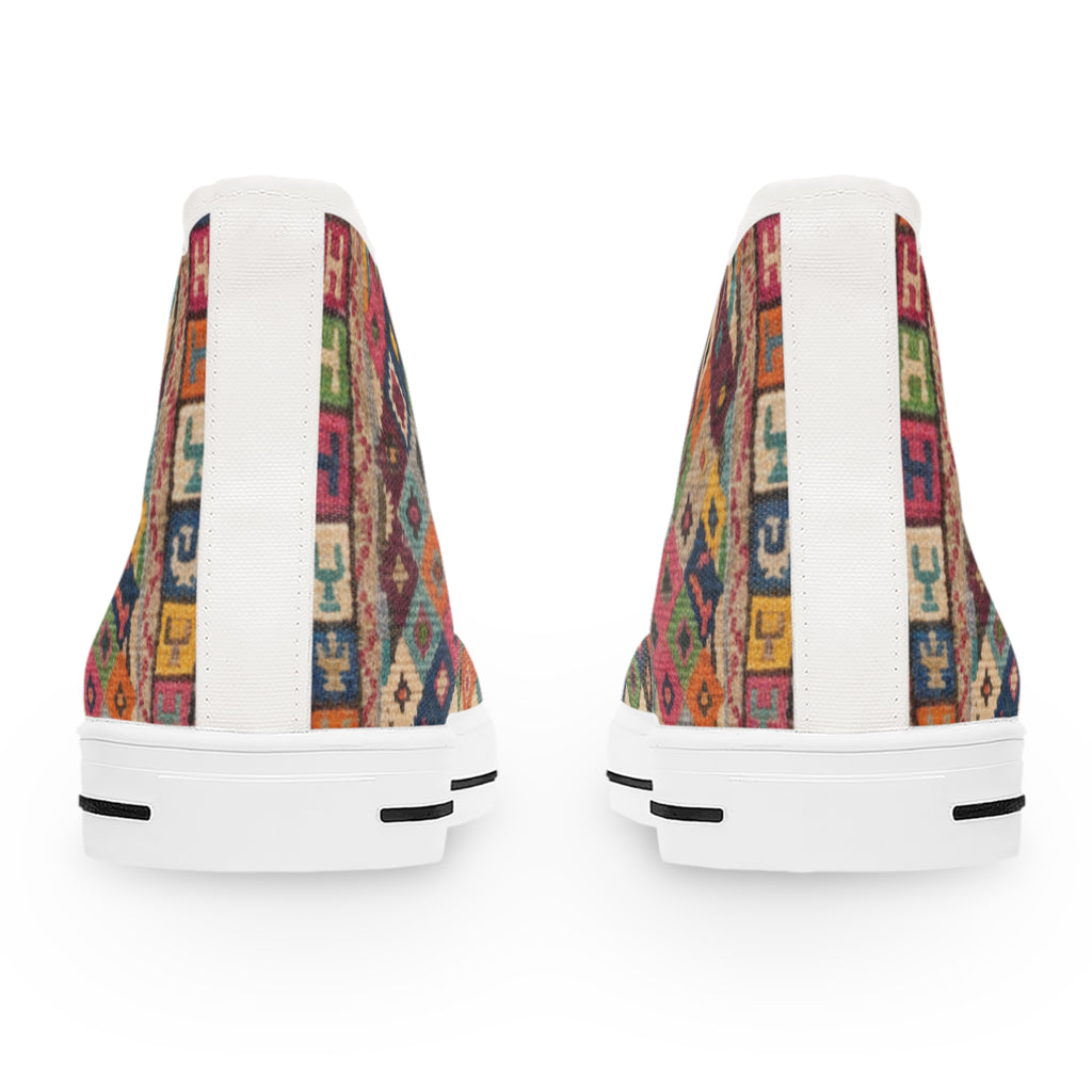 Colorful Kilim Pattern Women's High Top Sneakers | Boho Geometric Canvas