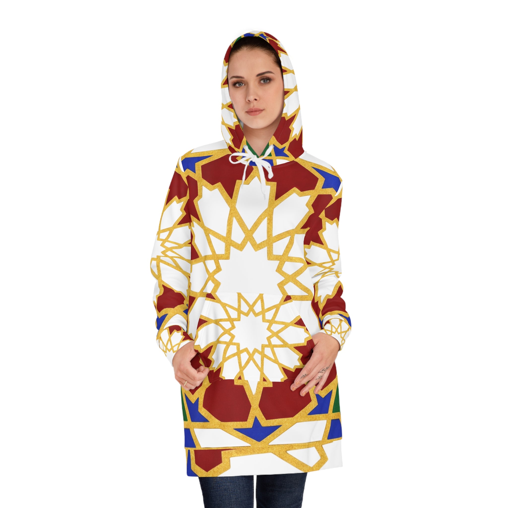 Geometric Moroccan Star Pattern Hoodie Dress | All-Over Print