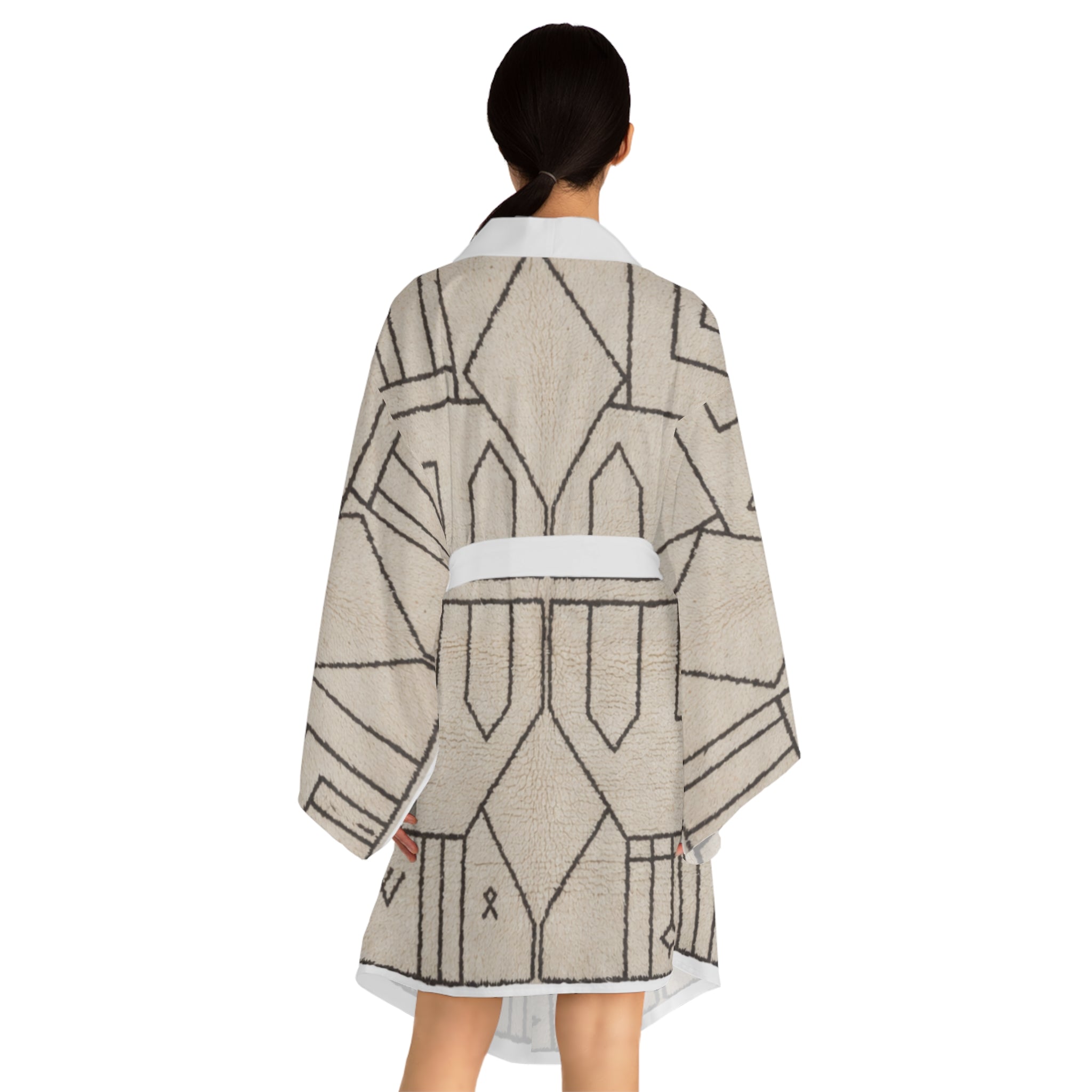 Geometric Mudcloth Pattern Kimono Robe | Long Sleeve