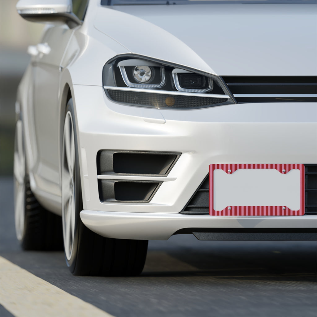 Red Striped Metal License Plate Frame | Pink Candy Stripe Car Trim