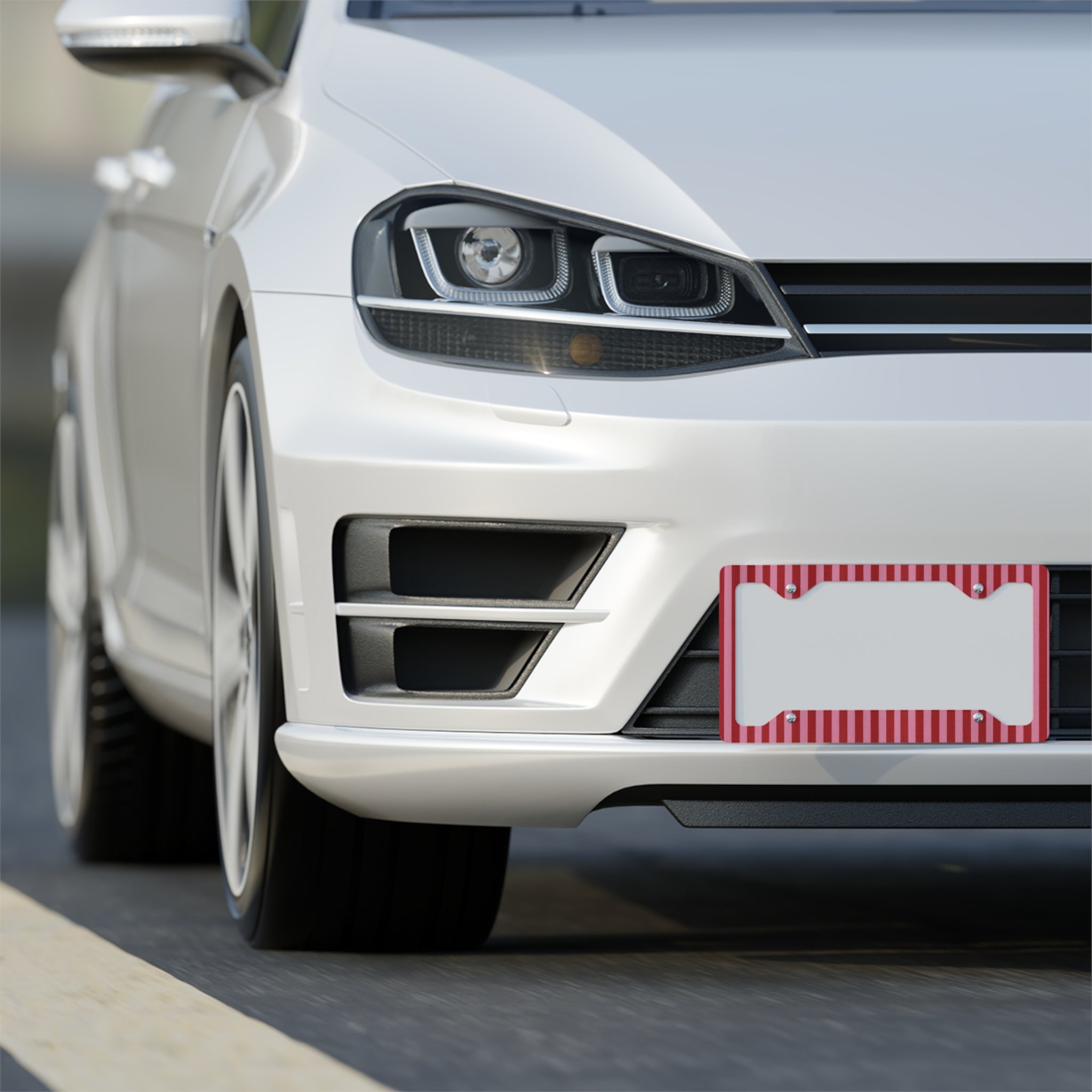 Red Striped Metal License Plate Frame | Pink Candy Stripe Car Trim