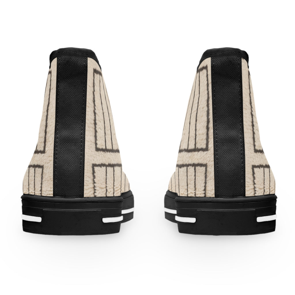 Neutral Geometric Grid Pattern High Top Sneakers | Beige Canvas Shoes