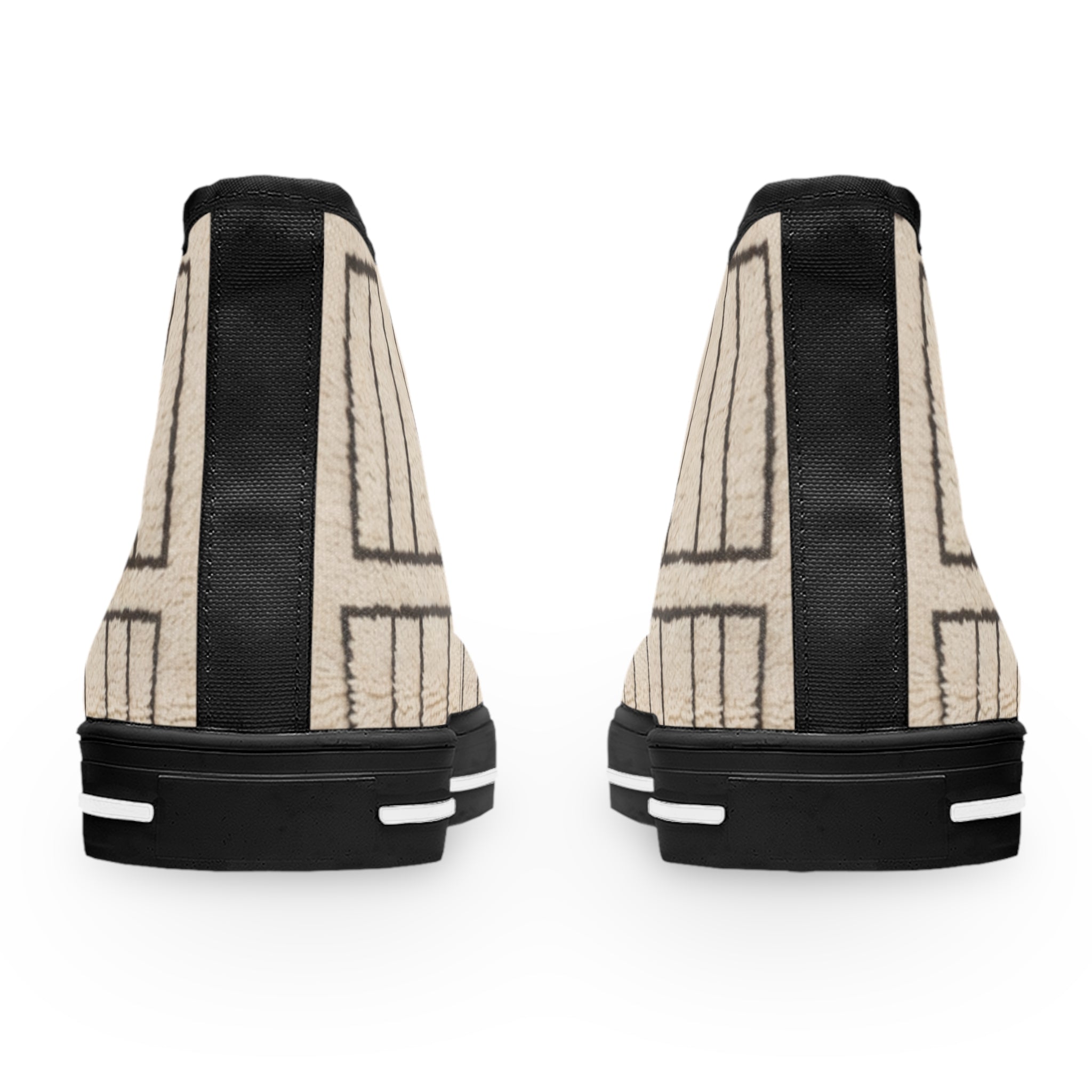 Neutral Geometric Grid Pattern High Top Sneakers | Beige Canvas Shoes