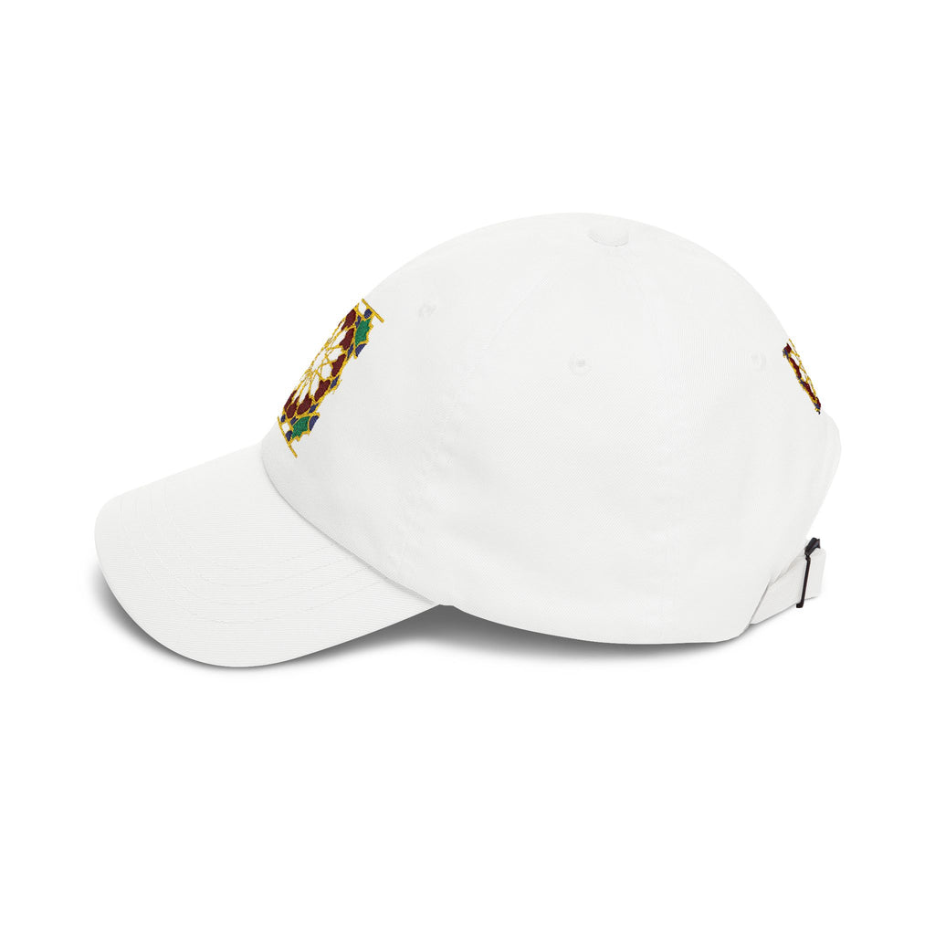Floral Moroccan Mosaic Embroidered Dad Cap | White Cotton Baseball Hat