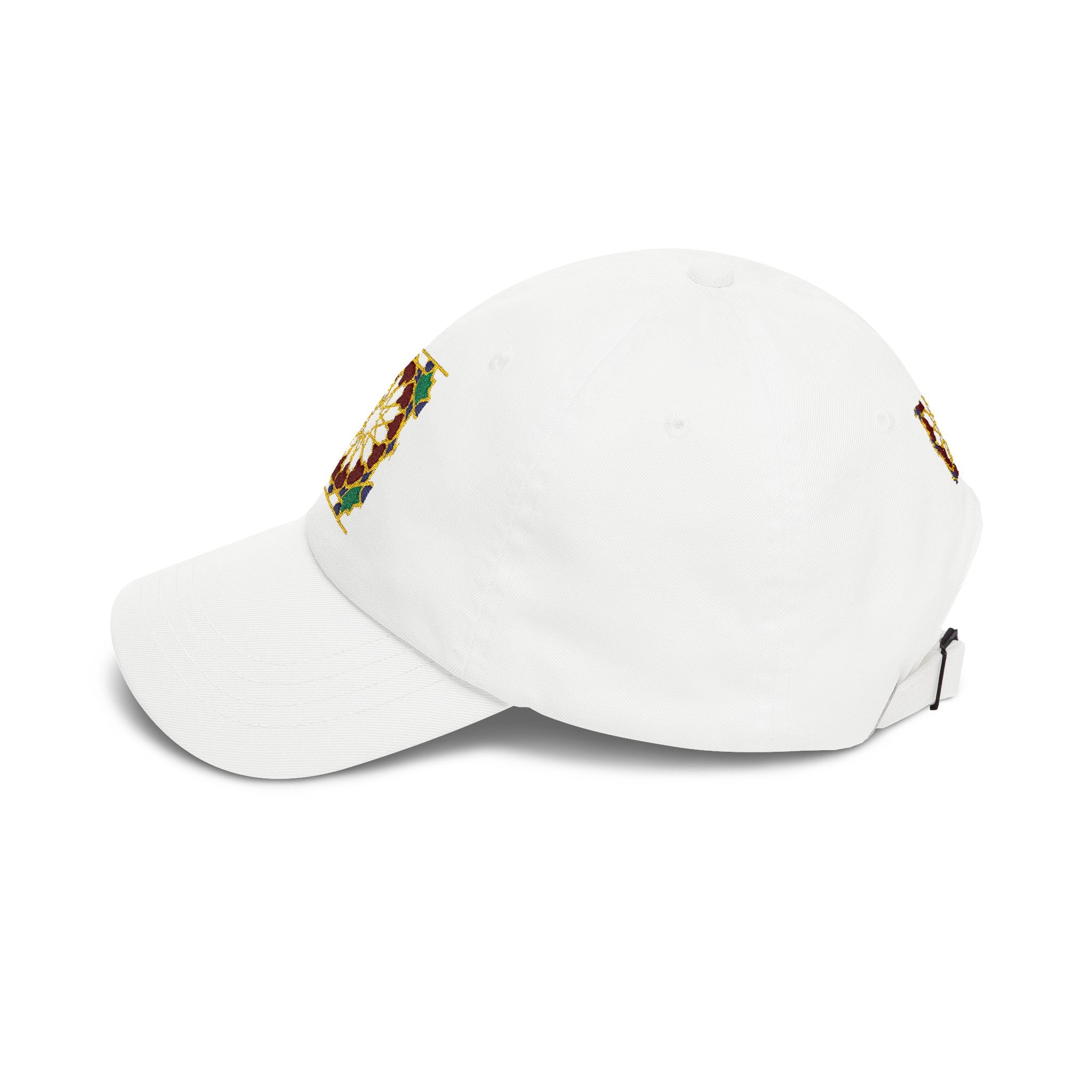 Floral Moroccan Mosaic Embroidered Dad Cap | White Cotton Baseball Hat