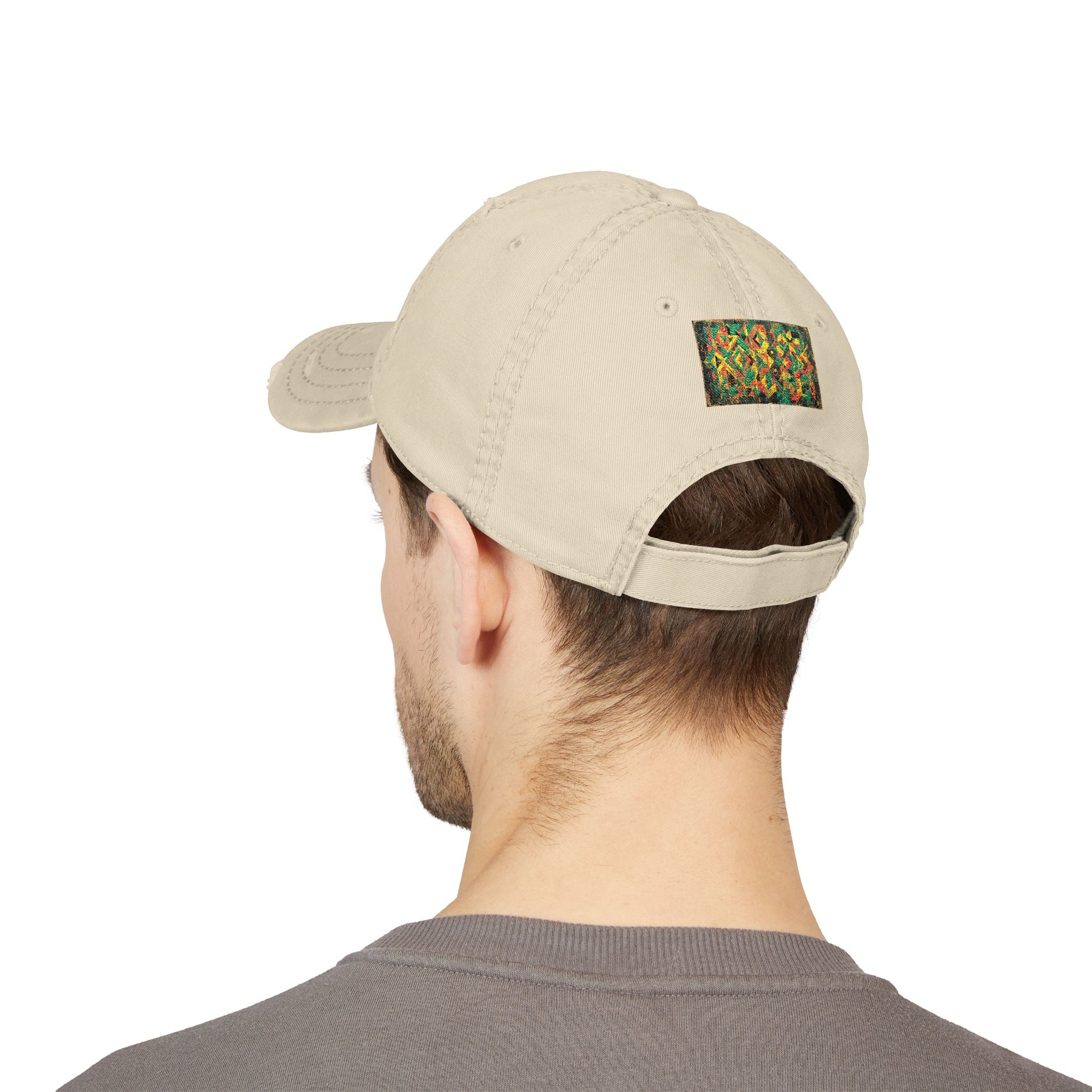 Abstract Colorful Geometric Embroidery Dad Hat | Distressed Patch Cap