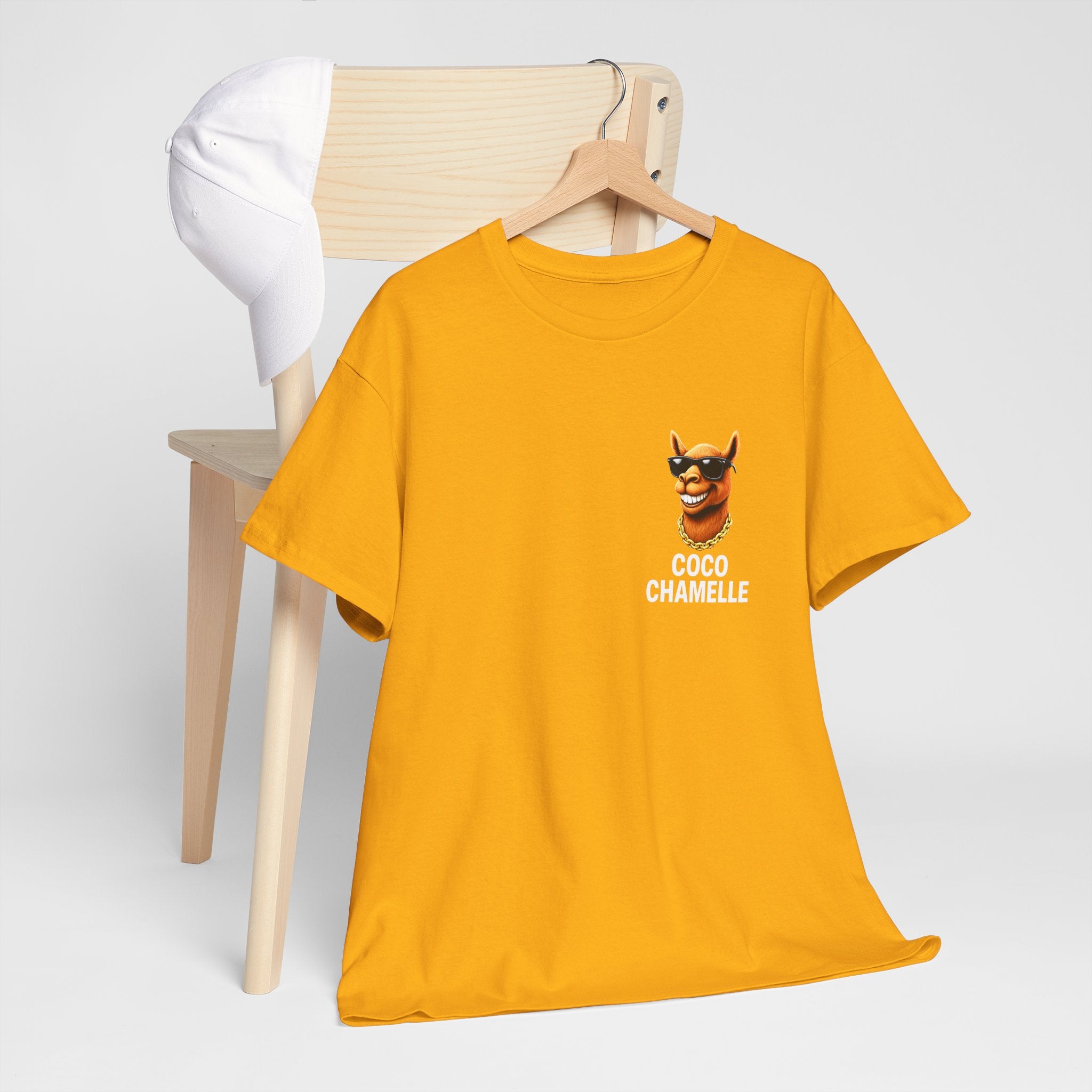 Coco Chamelle Tee Shirt - Cool Camel with Sunglasses & Gold Chain