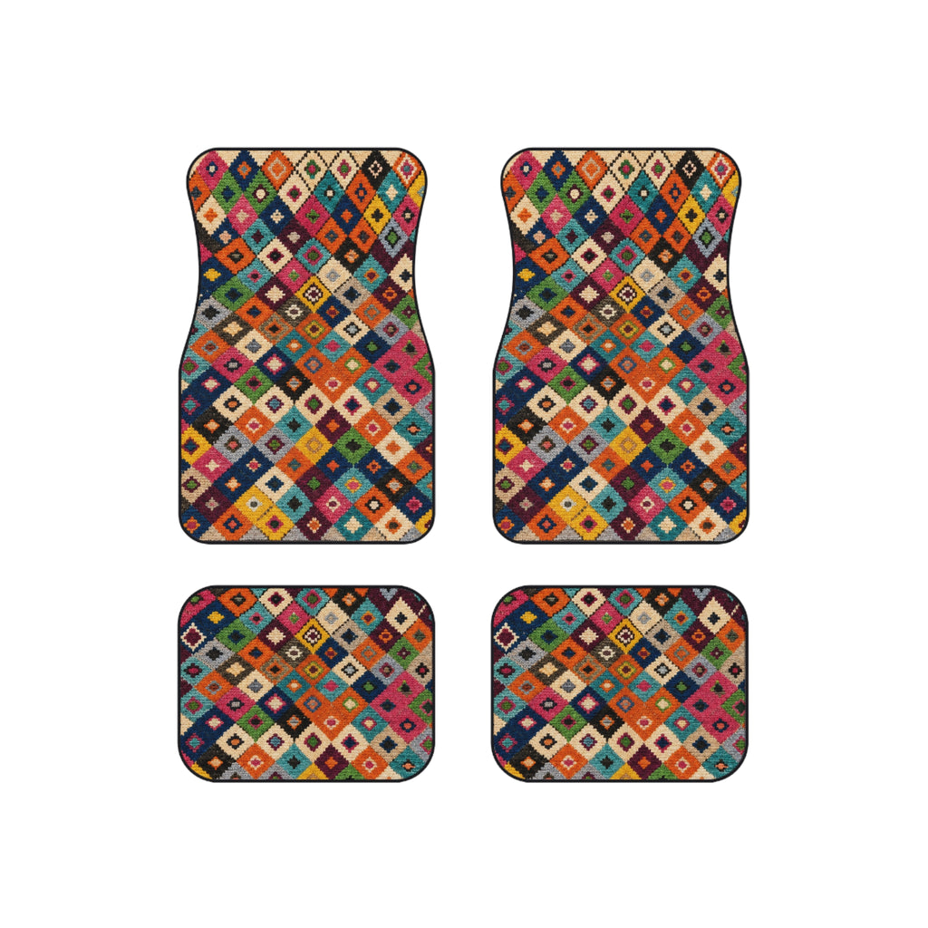 Colorful Kilim Diamond Pattern Car Mats | Set of 4
