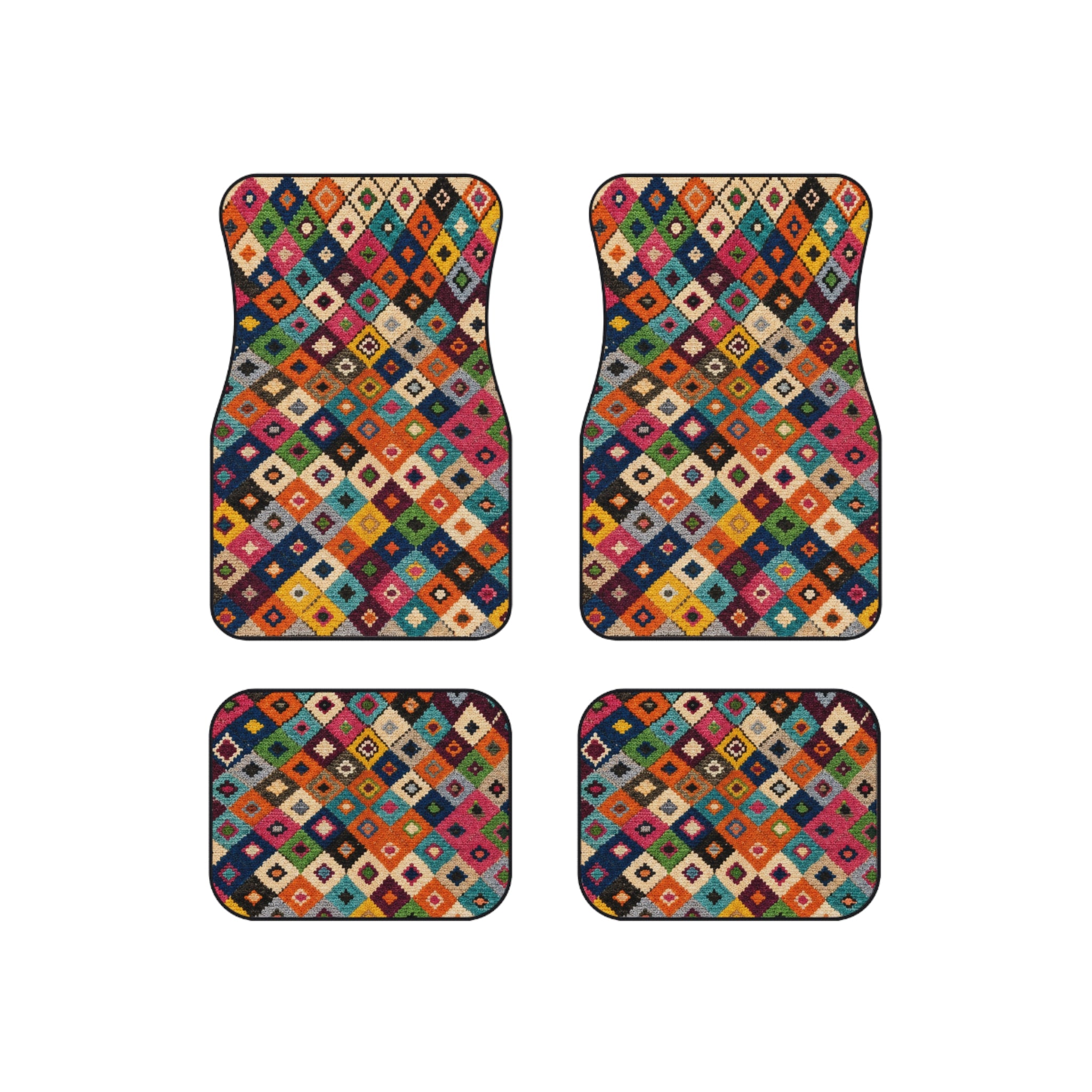 Colorful Kilim Diamond Pattern Car Mats | Set of 4