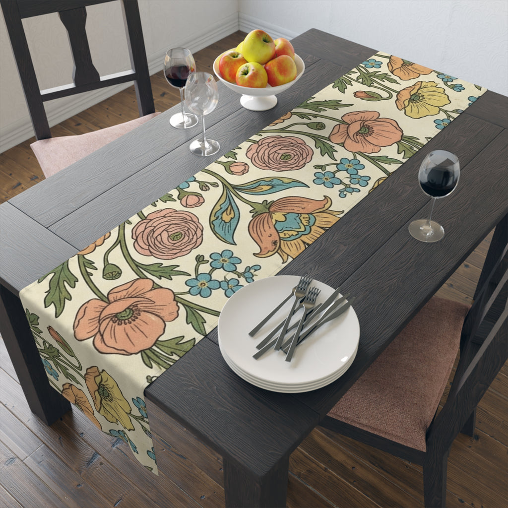 Vintage Floral Spring Table Runner | Poppy & Rose Botanical Design