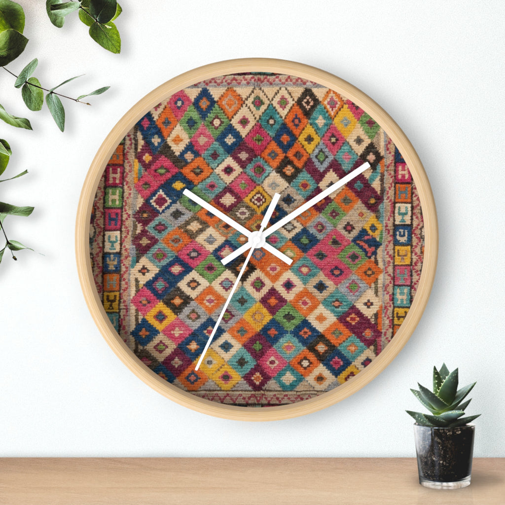 Colorful Kilim Pattern Wall Clock | Geometric Boho Decor