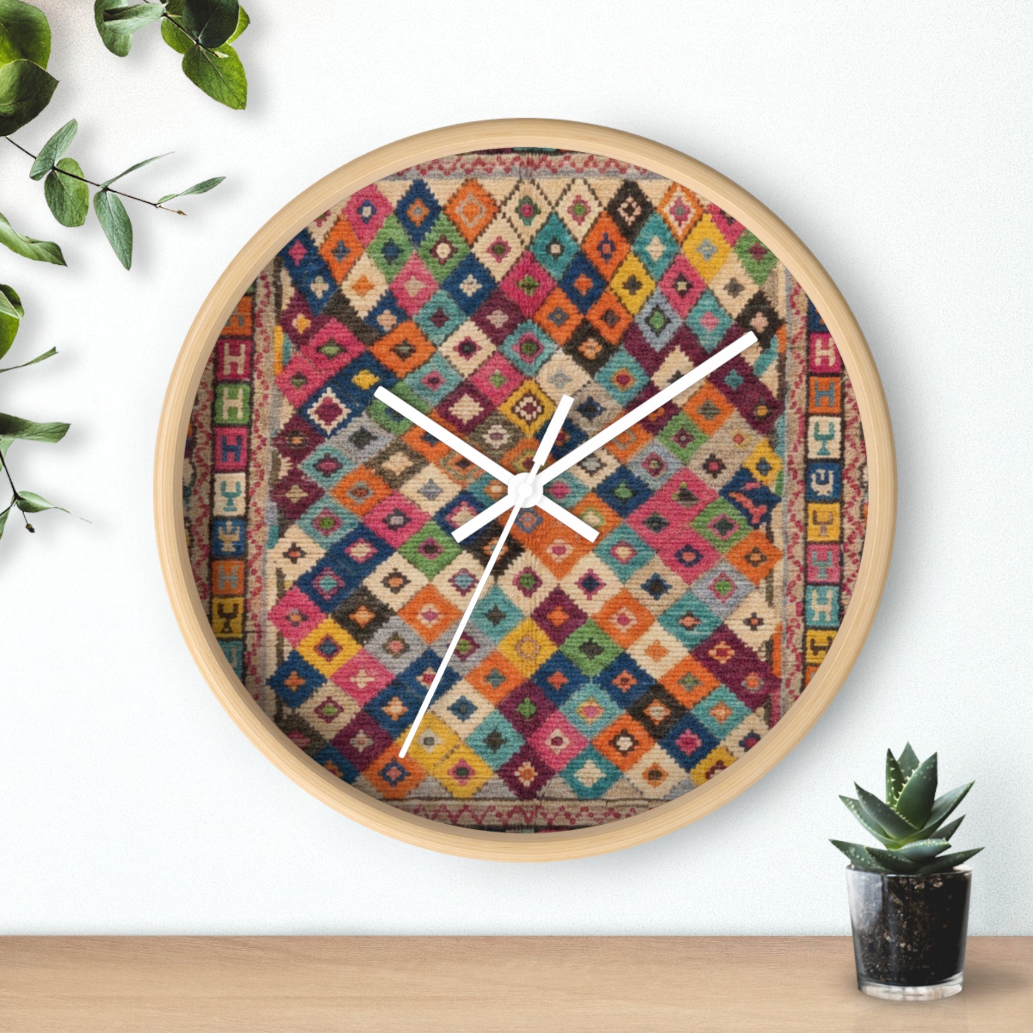 Colorful Kilim Pattern Wall Clock | Geometric Boho Decor