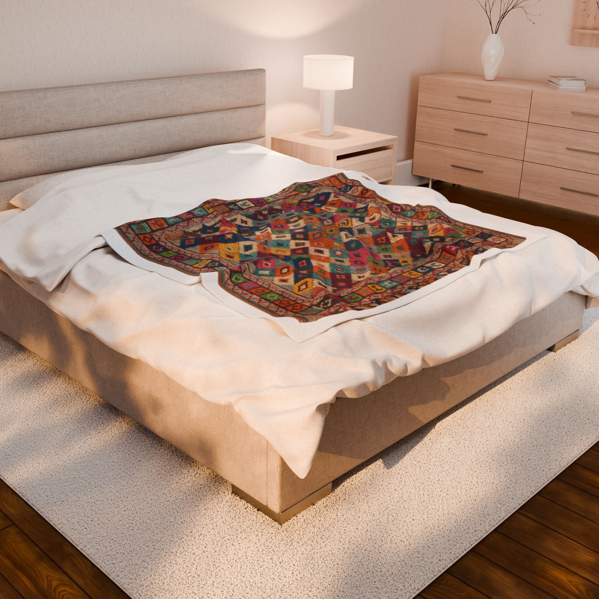 Colorful Kilim Diamond Pattern Blanket | Bohemian Geometric Throw
