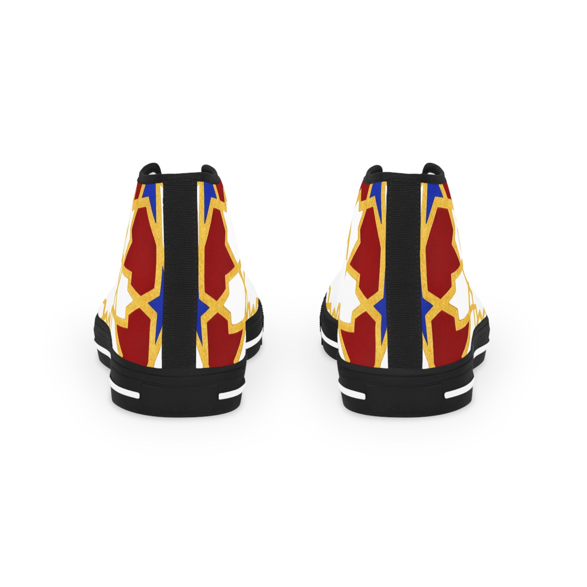 Geometric Star Pattern High Top Sneakers | Gold Red Blue
