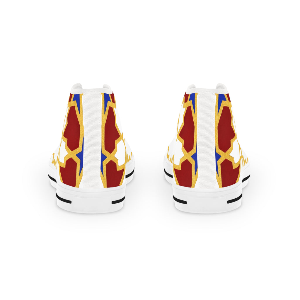 Geometric Star Pattern High Top Sneakers | Gold Red Blue