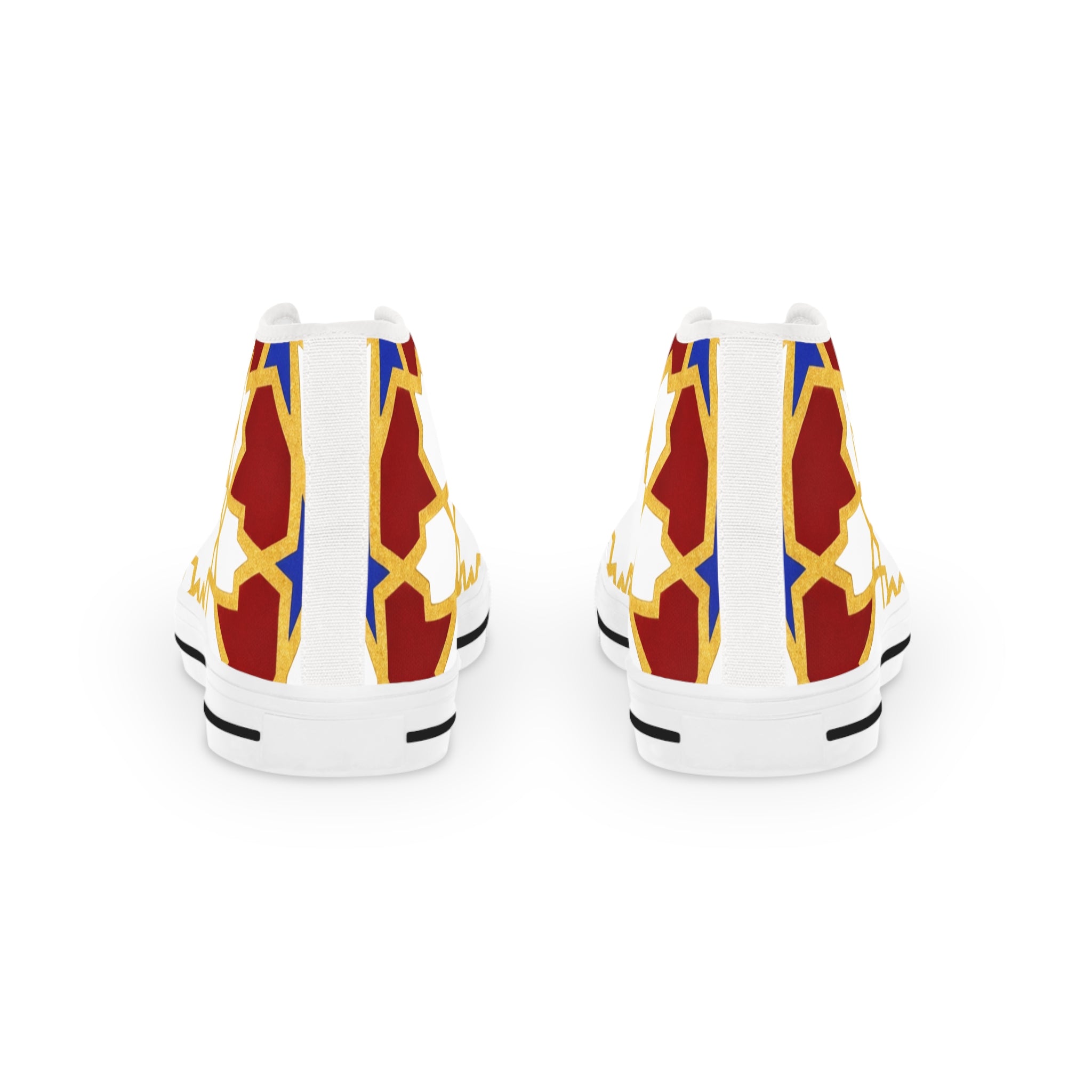 Geometric Star Pattern High Top Sneakers | Gold Red Blue