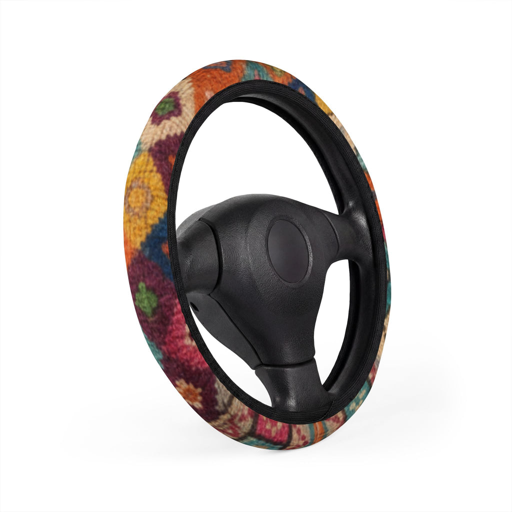 Boho Floral Pattern Car Steering Wheel Cover | Colorful Tie-Dye Inspired