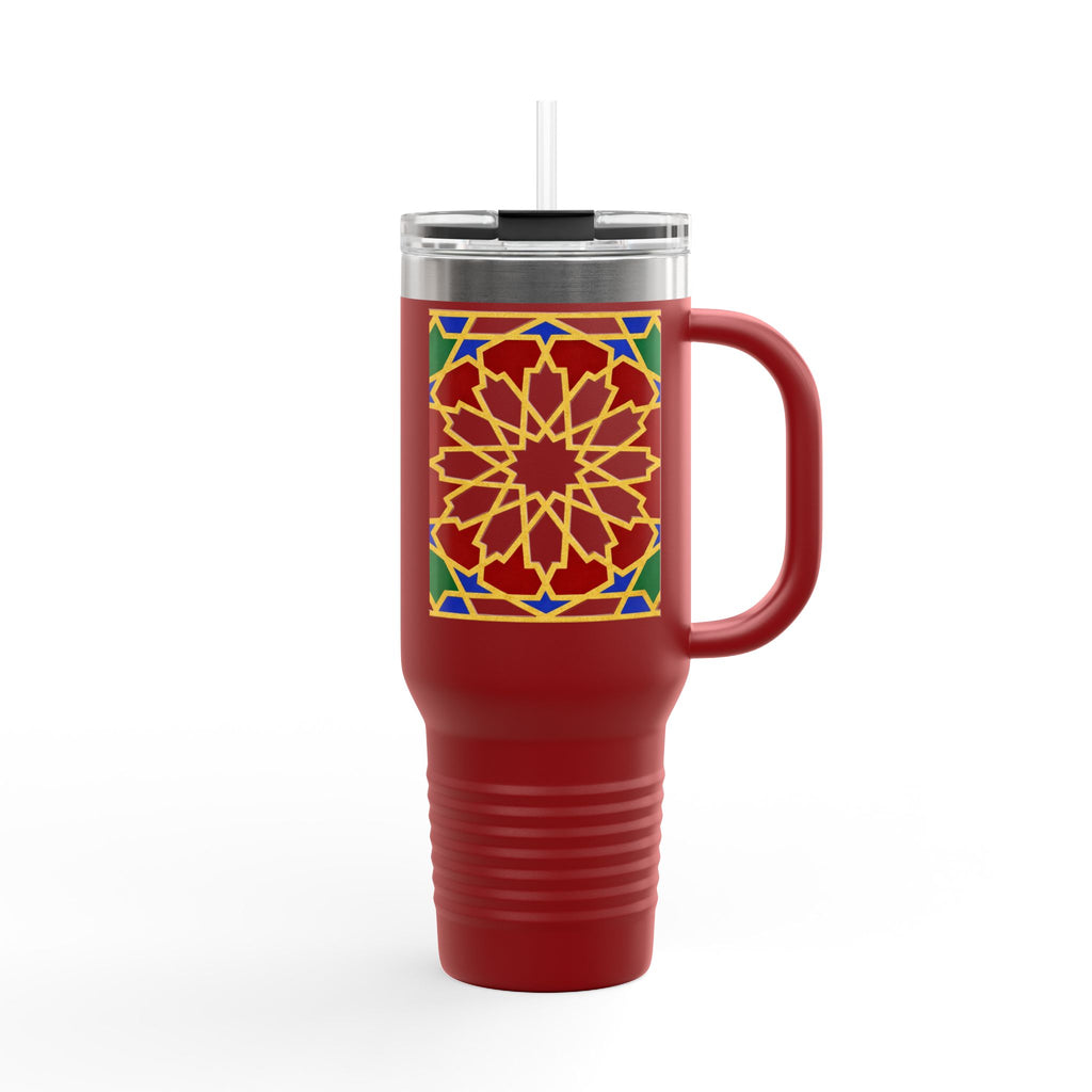 Moroccan Tile Floral Pattern Insulated Travel Mug 40oz | Boho Geometric Drink Tumbler
