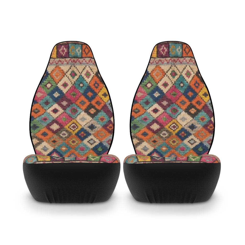 Boho Diamond Kilim Pattern Car Seat Covers | Colorful Tribal Front Seat Covers