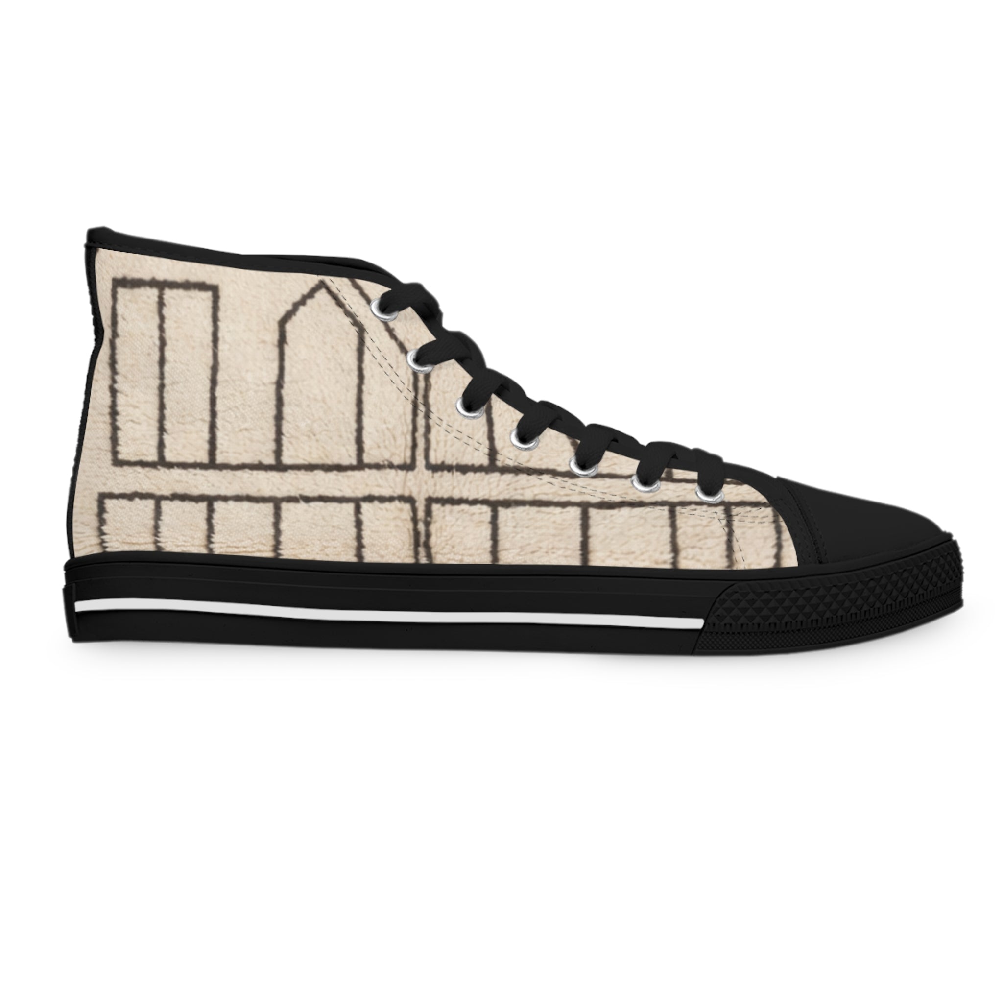Neutral Geometric Grid Pattern High Top Sneakers | Beige Canvas Shoes