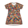 Colorful Kilim Diamond Pattern T-Shirt Dress | Boho Tribal All-Over Print