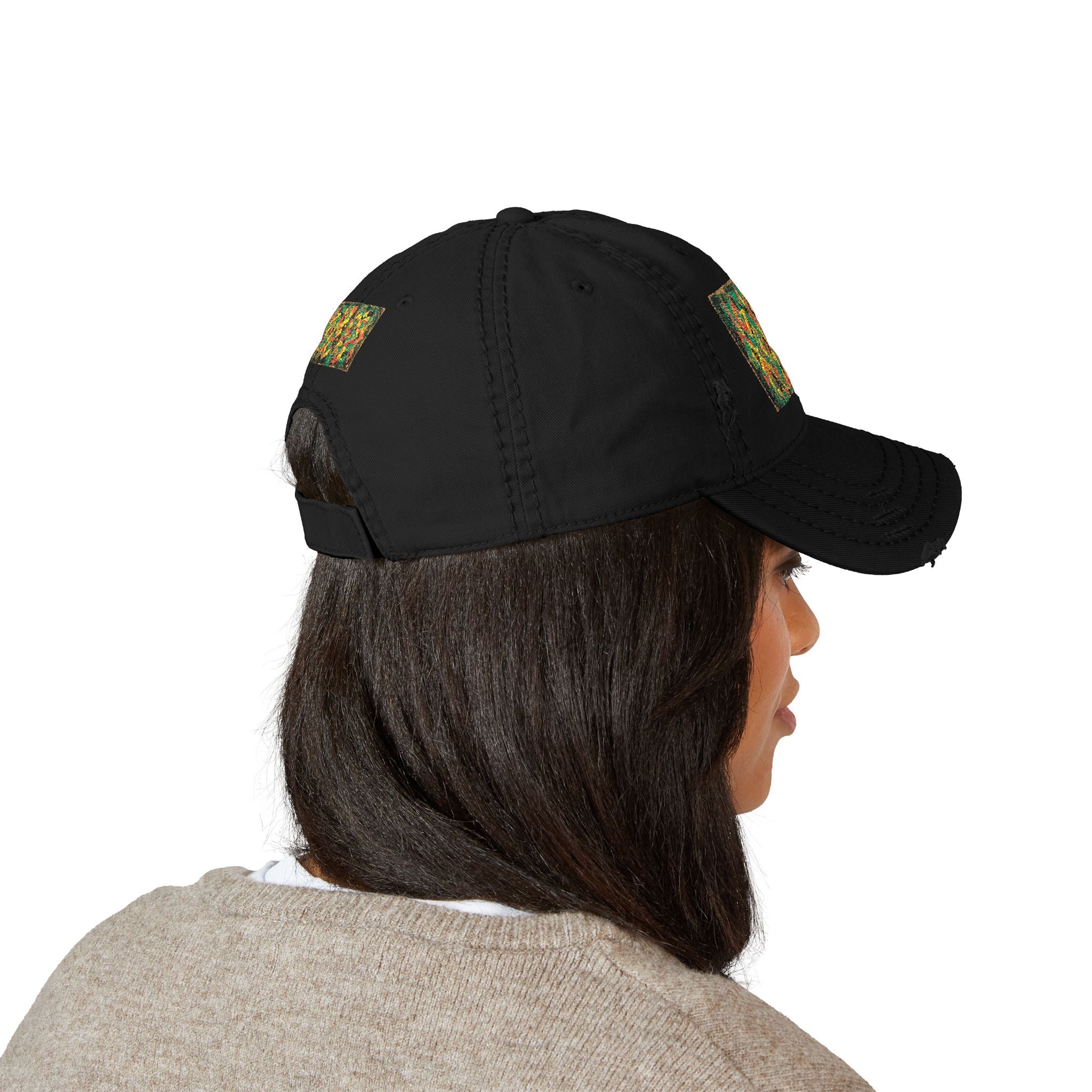 Abstract Colorful Geometric Embroidery Dad Hat | Distressed Patch Cap