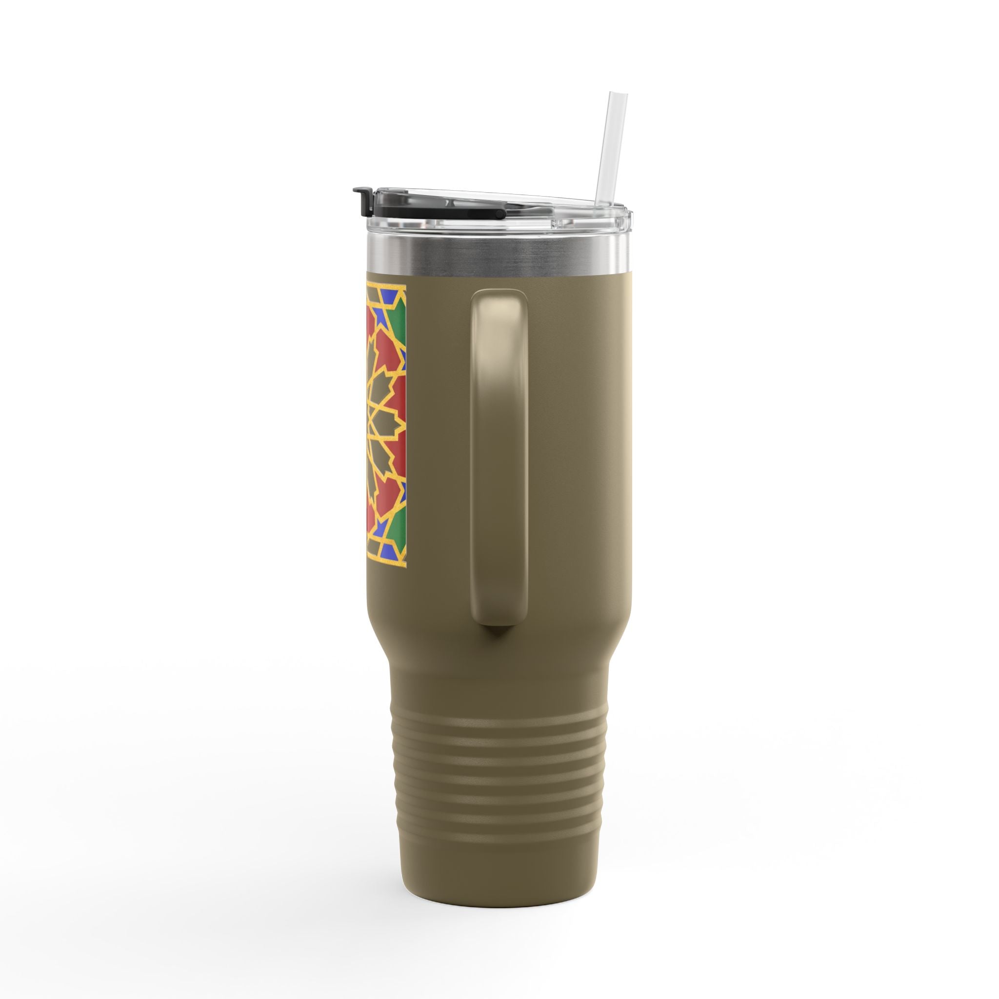 Moroccan Tile Floral Pattern Insulated Travel Mug 40oz | Boho Geometric Drink Tumbler