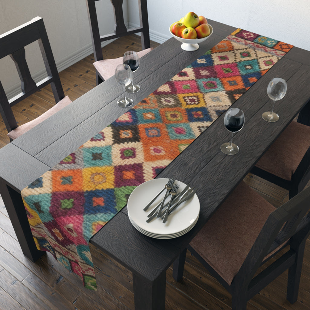 Colorful Kilim Diamond Pattern Table Runner | Cotton Poly