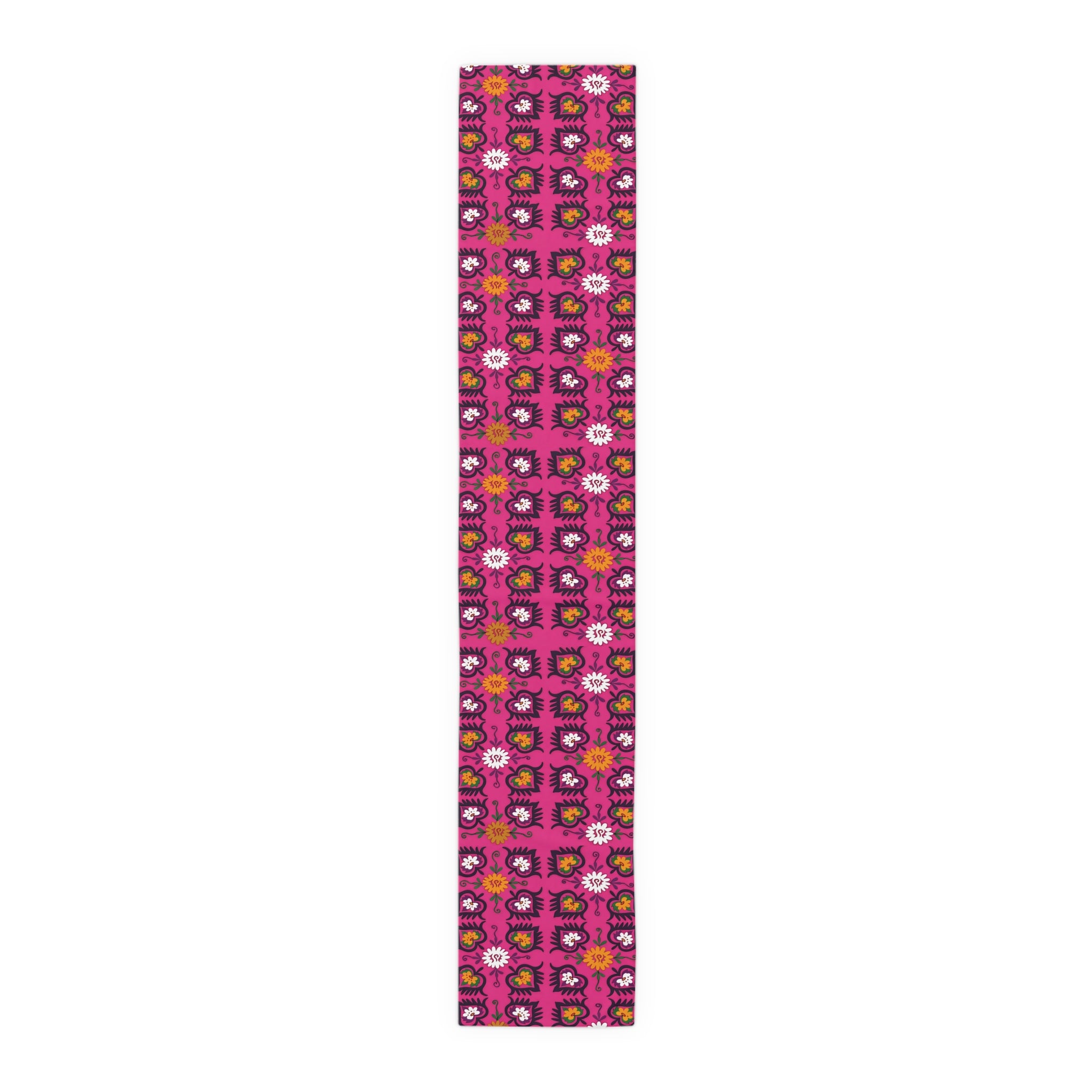 Pink Floral Pattern Table Runner | Boho Hearts Motif