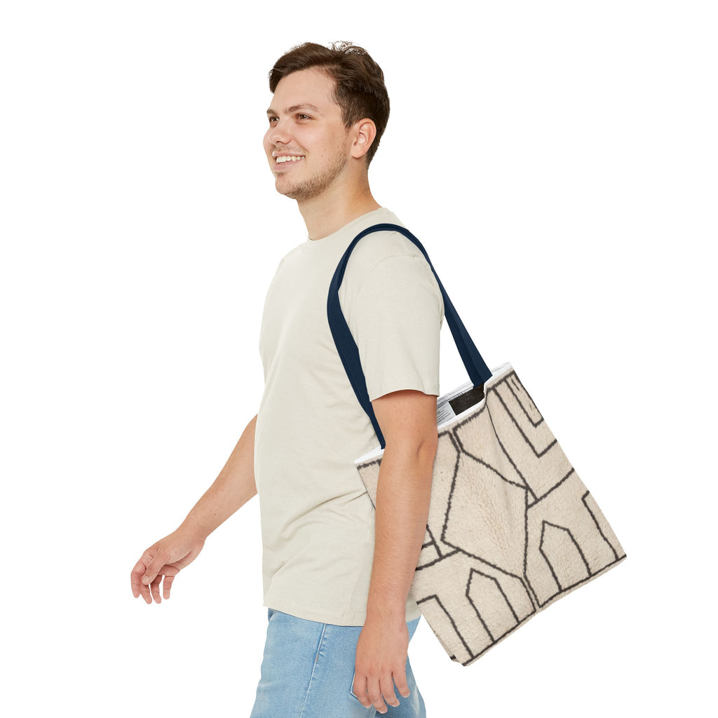 Neutral Geometric Diamond Pattern Tote Bag | Minimal Line Art