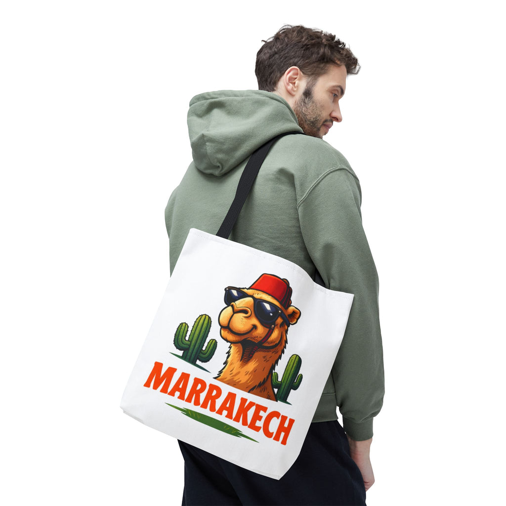 Marrakech Coco Chamelle Tote Bag — Cool Camel with Sunglasses Travel Tote