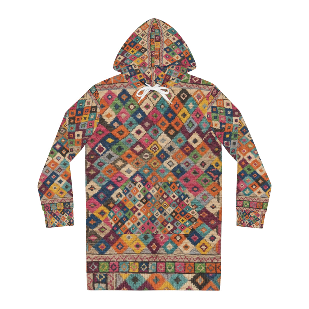 Boho Diamond Pattern Hoodie Dress