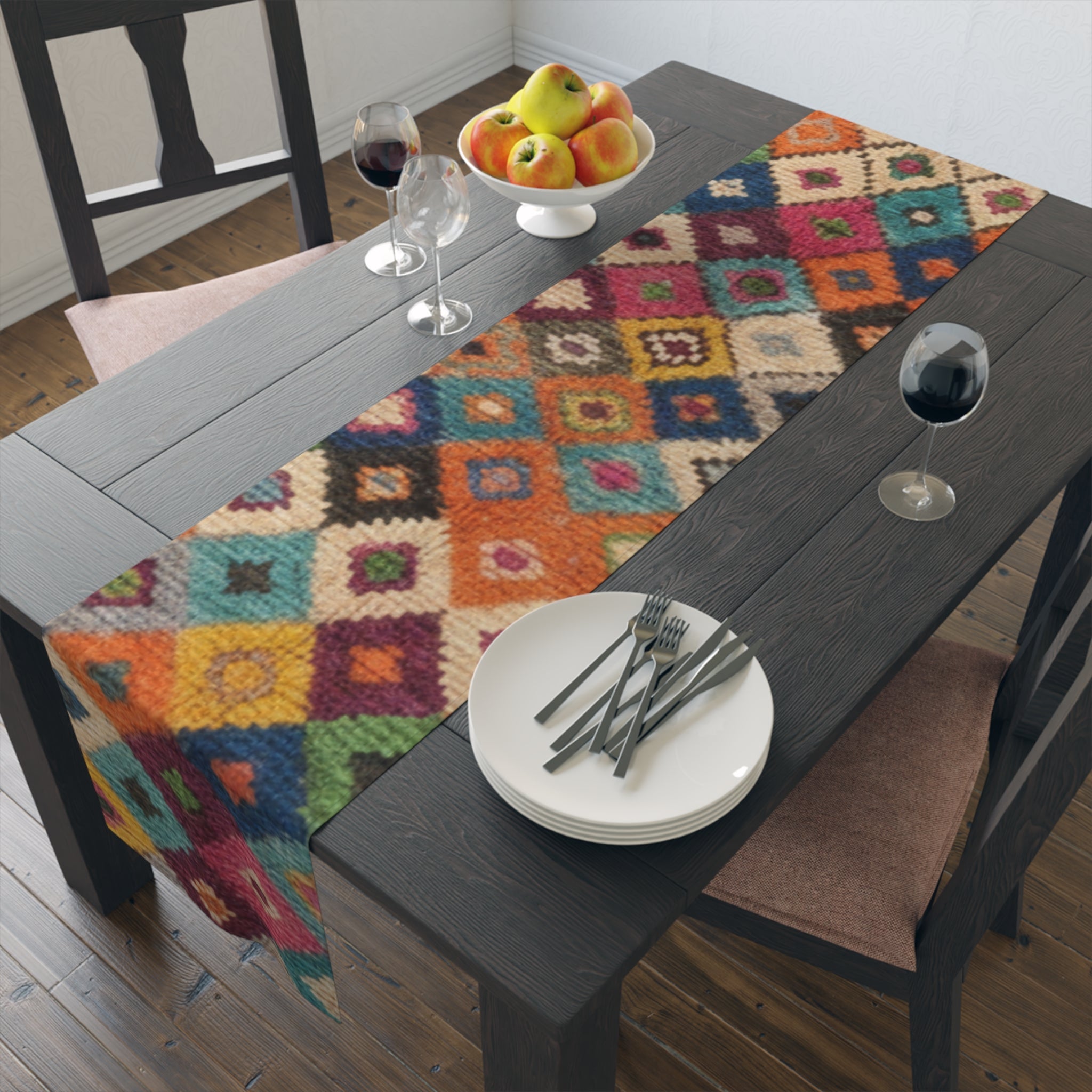 Colorful Kilim Diamond Pattern Table Runner | Cotton Poly